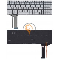 Клавіатура для ноутбука Asus N551 з підсвіткою, без рамки, сіра RU