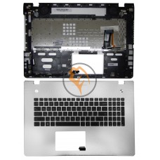 Клавіатура для ноутбука Asus N76V з топ панеллю, з підсвіткою, срібляста RU