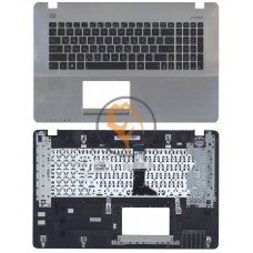 Клавіатура для ноутбука Asus X751 чорна з топ панеллю, чорна-срібляста RU