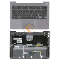 Клавіатура для ноутбука Samsung NP530U3B чорна з топ панеллю, сіра RU