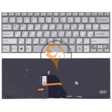 Клавіатура для ноутбука Sony SVF14N FIT з підсвіткою, без рамки, срібляста RU