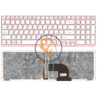Клавіатура для ноутбука Sony Vaio SVE17 з підсвіткою, рожева рамка, біла RU