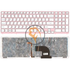 Клавіатура для ноутбука Sony Vaio SVE17 з підсвіткою, рожева рамка, біла RU