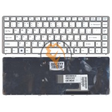 Клавіатура для ноутбука Sony Vaio VGN-NW біла, срібляста рамка, RU