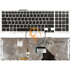 Клавіатура для ноутбука Sony Vaio VPC-F11 з підсвіткою, срібляста рамка, чорна RU