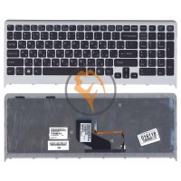 Клавіатура для ноутбука Sony Vaio VPC-F219fc з підсвіткою, сіра рамка, чорна RU
