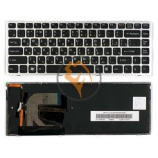 Клавіатура для ноутбука Sony Vaio VPC-S з підсвіткою, срібляста рамка, чорна RU