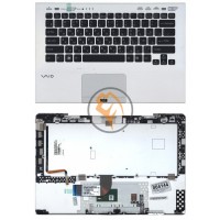 Клавіатура для ноутбука Sony Vaio VPC-SB чорна з топ панеллю, срібляста RU for fingerprint reader